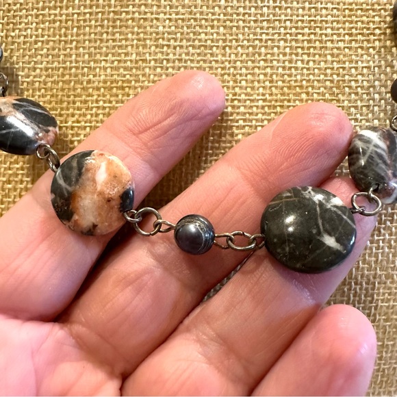 Multi Gemstone Genuine Necklace w/ black baroque pearls, Silver tone w/ toggle - Picture 5 of 11